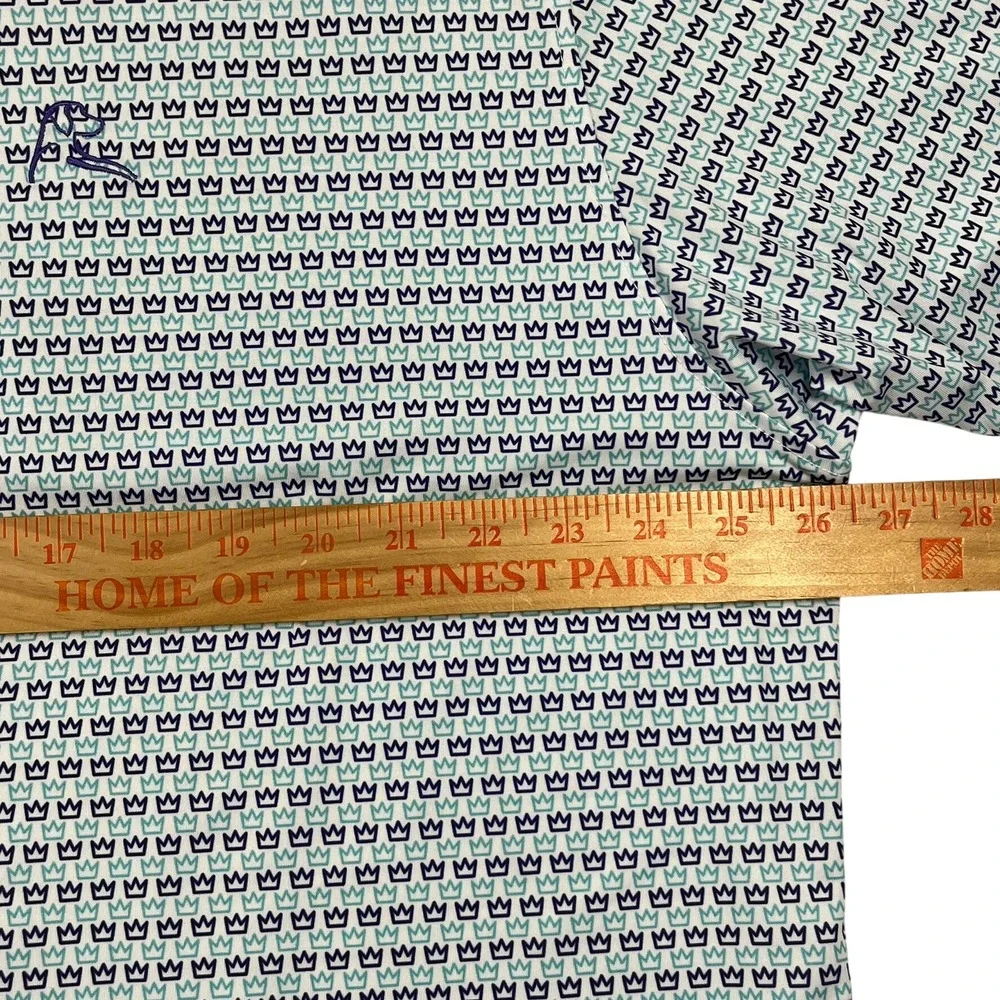 Rhoback Polo Shirt Mens XXL White‎ Navy Teal Crown Print Performance Golf Preppy